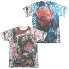 Justice League Of America Aquaman VS Manta (Front/Back Print) Men's Regular Fit Poly Cotton Short-Sleeve T-Shirt