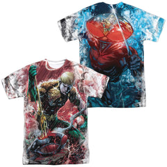 Justice League Of America Aquaman VS Manta (Front/Back Print) Men's Regular Fit Polyester Short-Sleeve T-Shirt