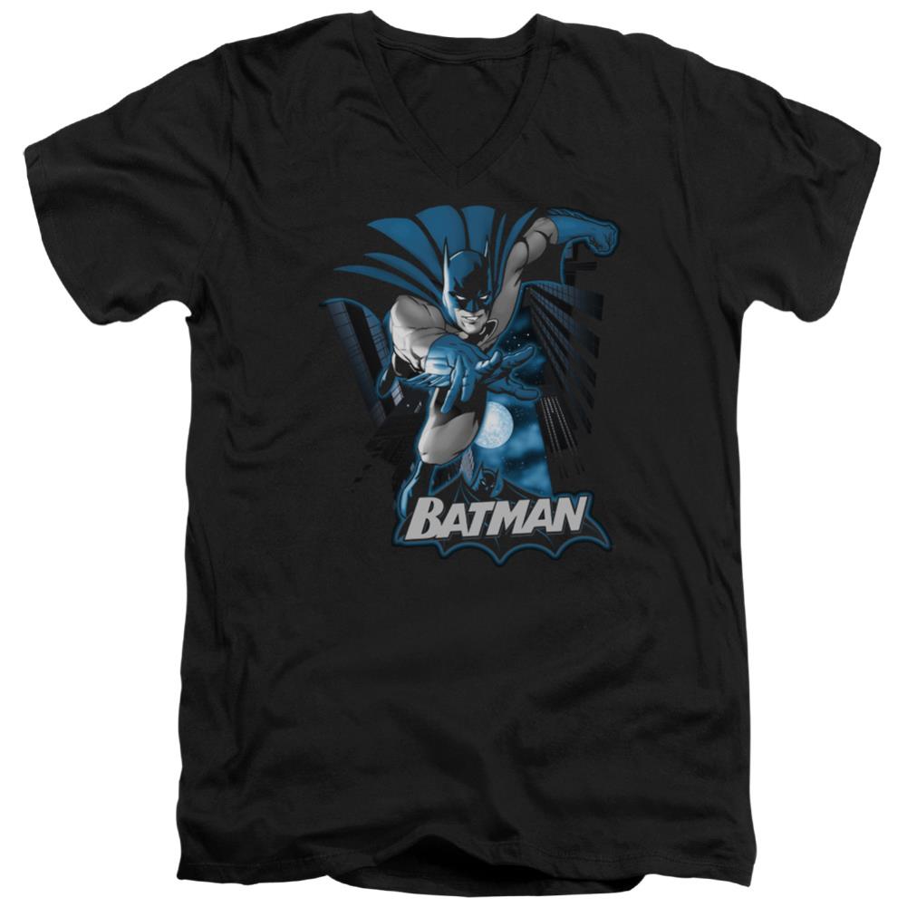 Justice League Of America Batman Blue And Gray Men's 30/1 Cotton Slim V-Neck T-Shirt