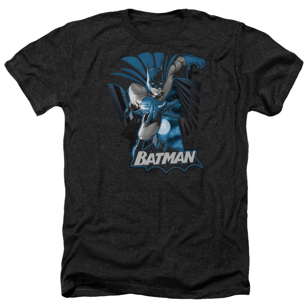 Justice League Of America Batman Blue And Gray Men's 30/1 Heather 60 40 Poly Short-Sleeve T-Shirt