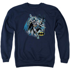 Justice League Of America Batman Collage Men's Crewneck 50 50 Poly Long-Sleeve T-Shirt