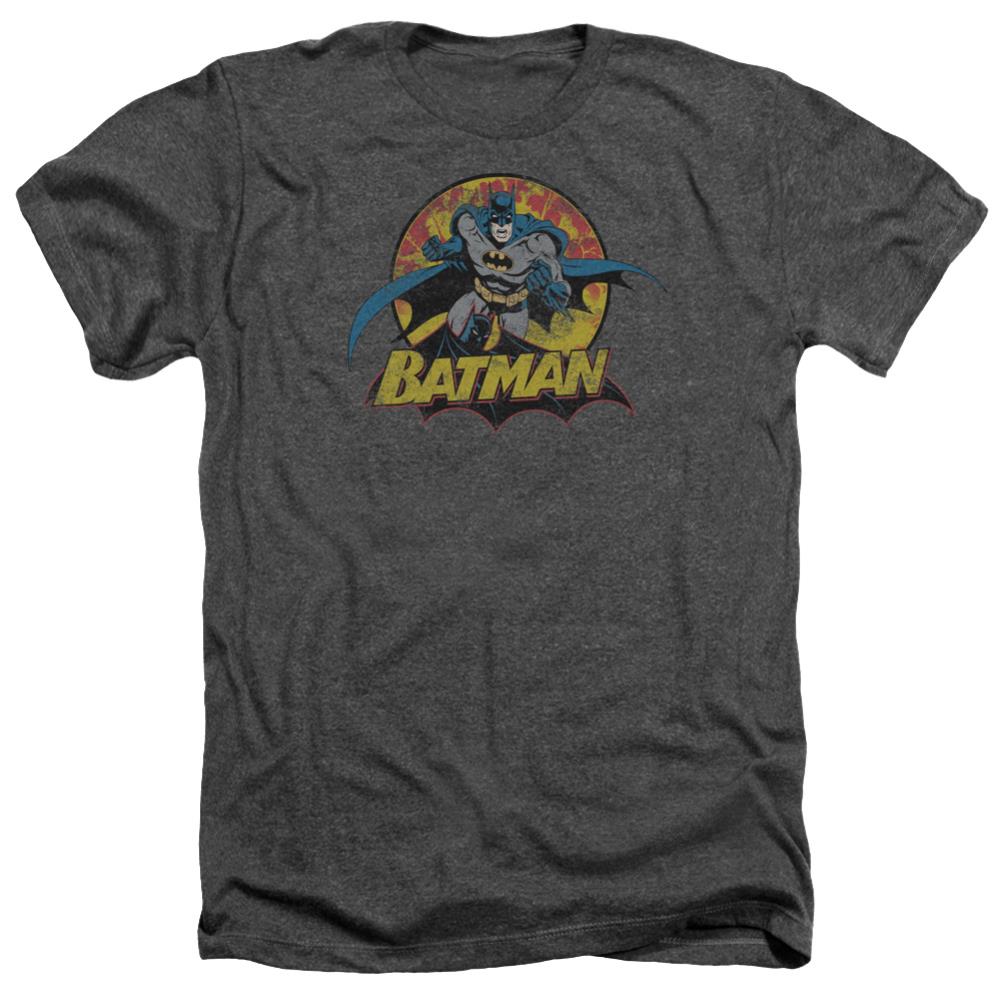 Justice League Of America Batman Rough Distress Men's 30/1 Heather 60 40 Poly Short-Sleeve T-Shirt