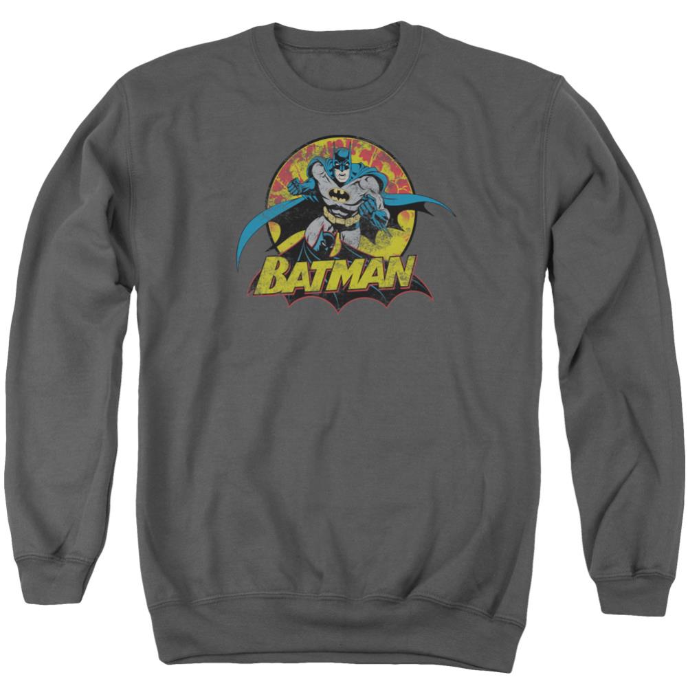 Justice League Of America Batman Rough Distress Men's Crewneck 50 50 Poly Long-Sleeve T-Shirt