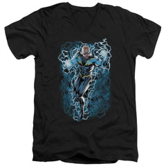 Justice League Of America Black Lightning Bolts Men's 30/1 Cotton Slim V-Neck T-Shirt