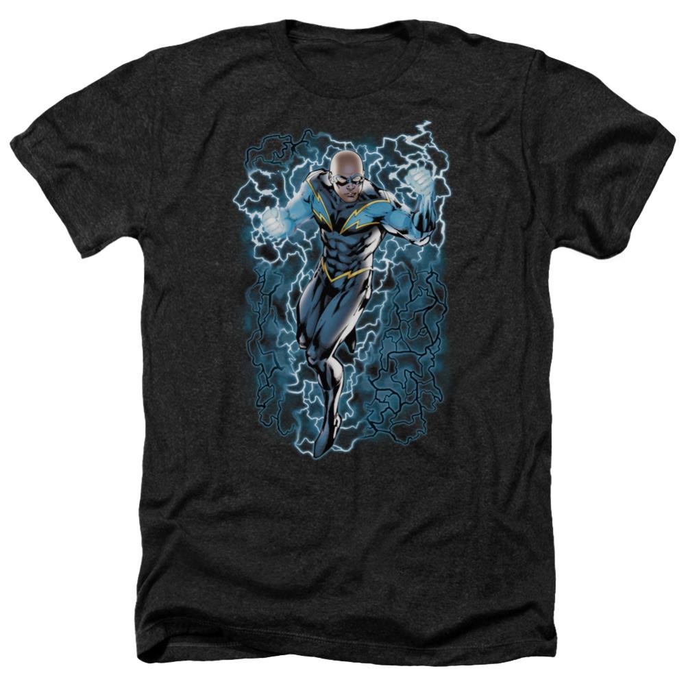 Justice League Of America Black Lightning Bolts Men's 30/1 Heather 60 40 Poly Short-Sleeve T-Shirt