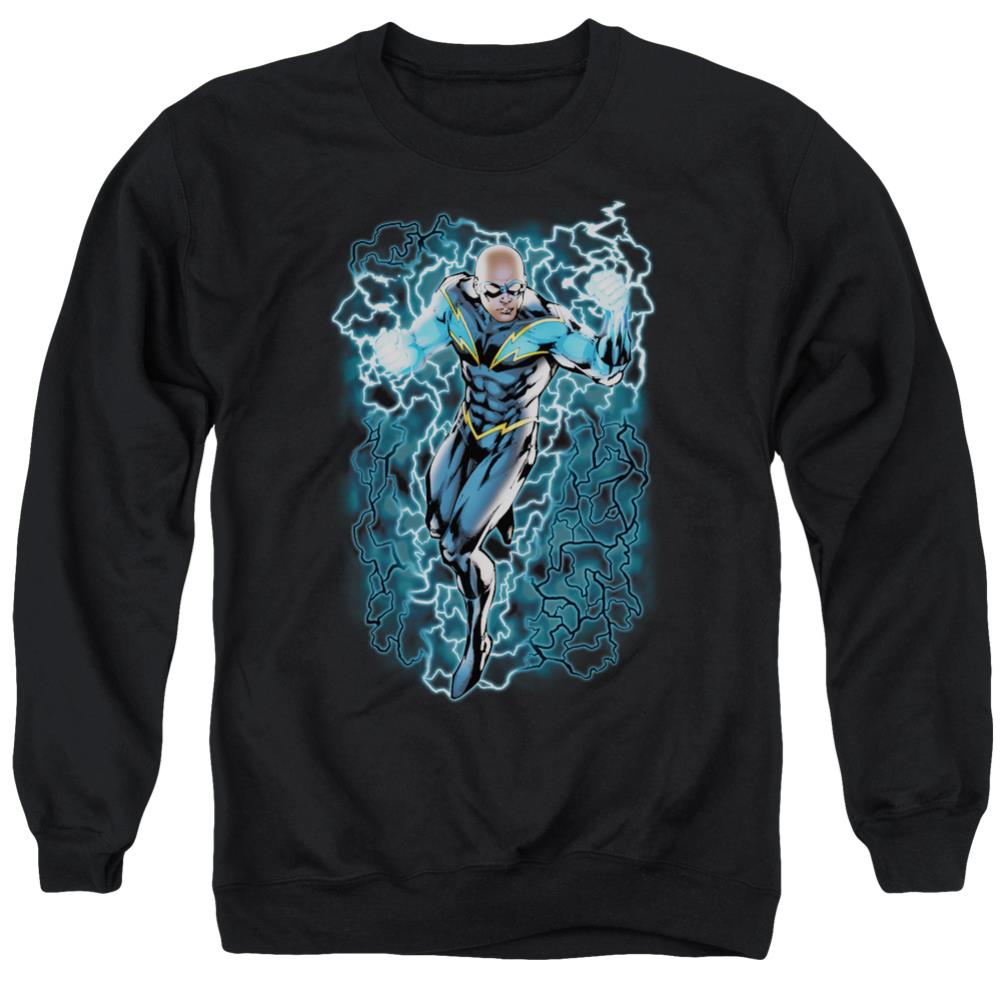 Justice League Of America Black Lightning Bolts Men's Crewneck 50 50 Poly Long-Sleeve T-Shirt