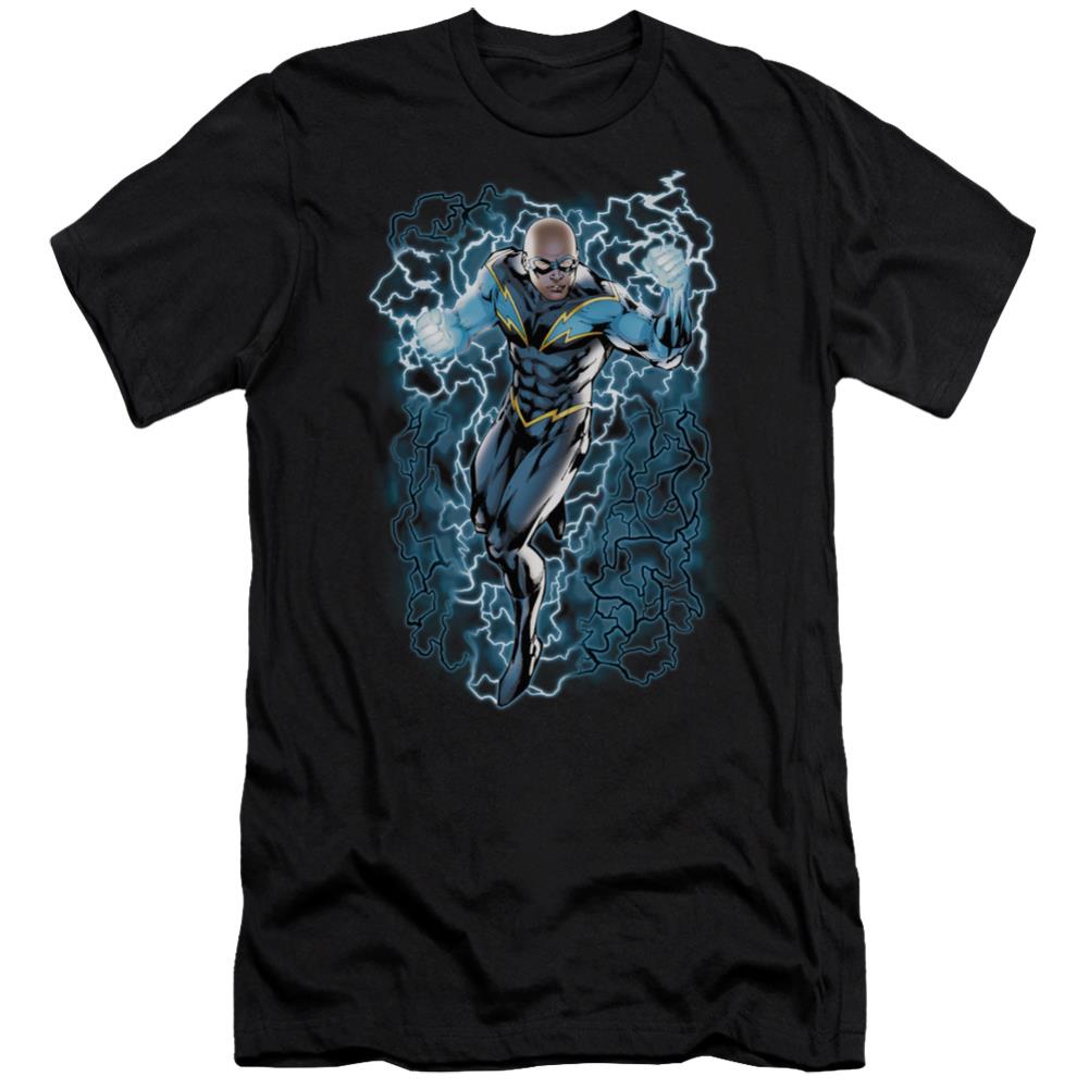 Justice League Of America Black Lightning Bolts Men's Ultra-Soft 30/1 Cotton Slim Short-Sleeve T-Shirt