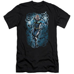 Justice League Of America Black Lightning Bolts Men's Ultra-Soft 30/1 Cotton Slim Short-Sleeve T-Shirt