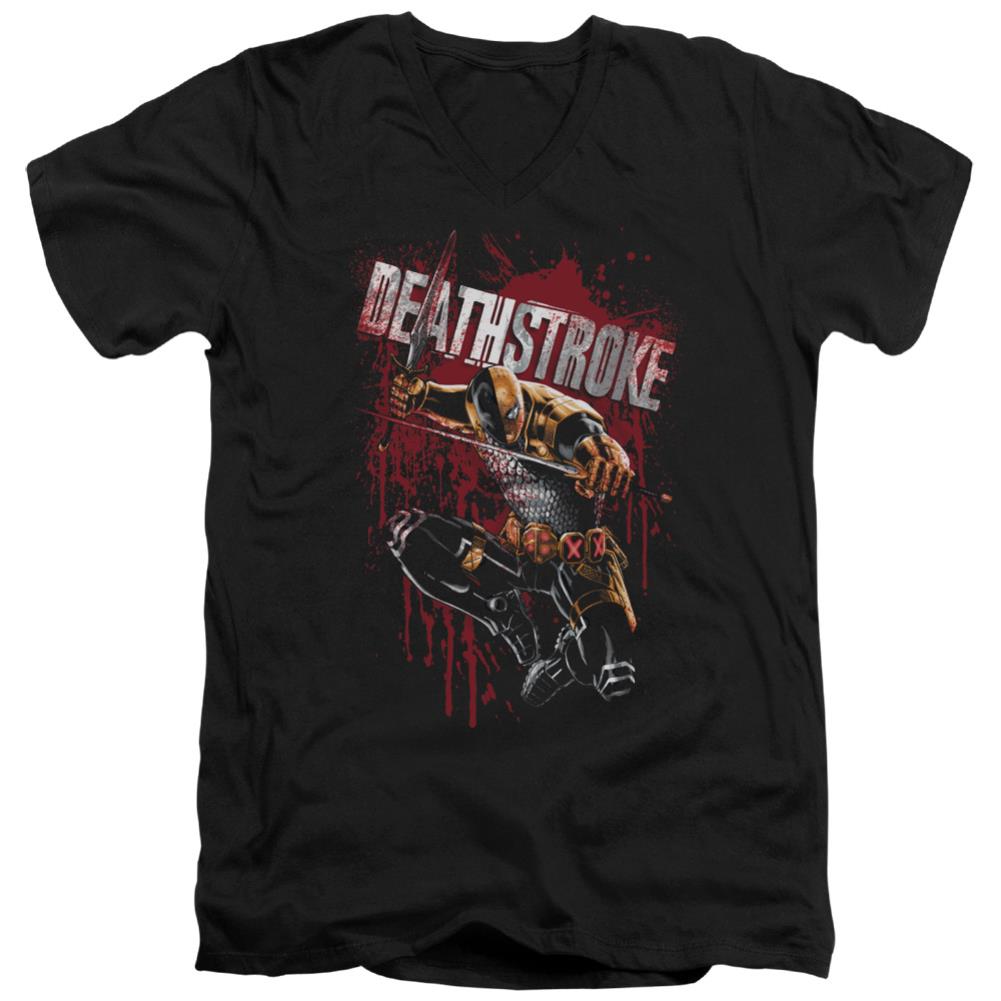 Justice League Of America Blood Splattered Men's 30/1 Cotton Slim V-Neck T-Shirt
