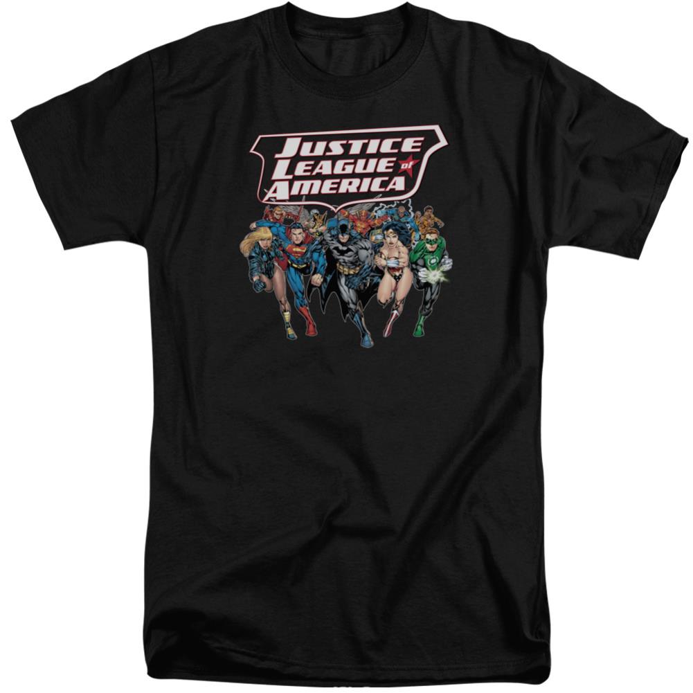 Justice League Of America Charging Justice Men's 18/1 Tall Cotton Short-Sleeve T-Shirt