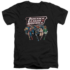 Justice League Of America Charging Justice Men's 30/1 Cotton Slim V-Neck T-Shirt