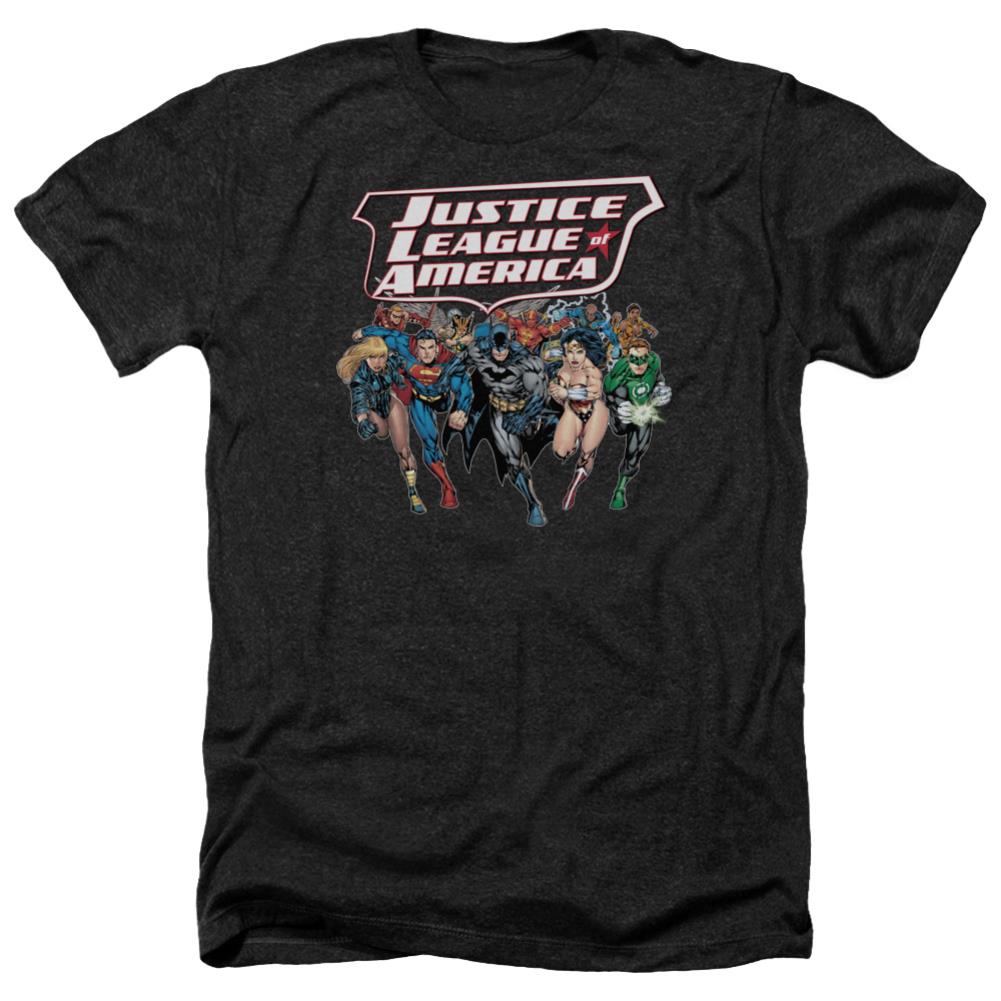 Justice League Of America Charging Justice Men's 30/1 Heather 60 40 Poly Short-Sleeve T-Shirt