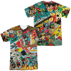 Justice League Of America Classic Collage (Front/Back Print) Men's Regular Fit Polyester Short-Sleeve T-Shirt