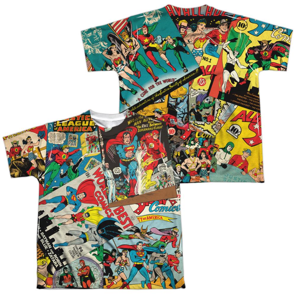 Justice League Of America Classic Collage (Front/Back Print) Youth Regular Fit Poly Short-Sleeve T-Shirt