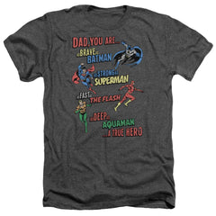 Justice League Of America Dad Hero Men's 30/1 Heather 60 40 Poly Short-Sleeve T-Shirt