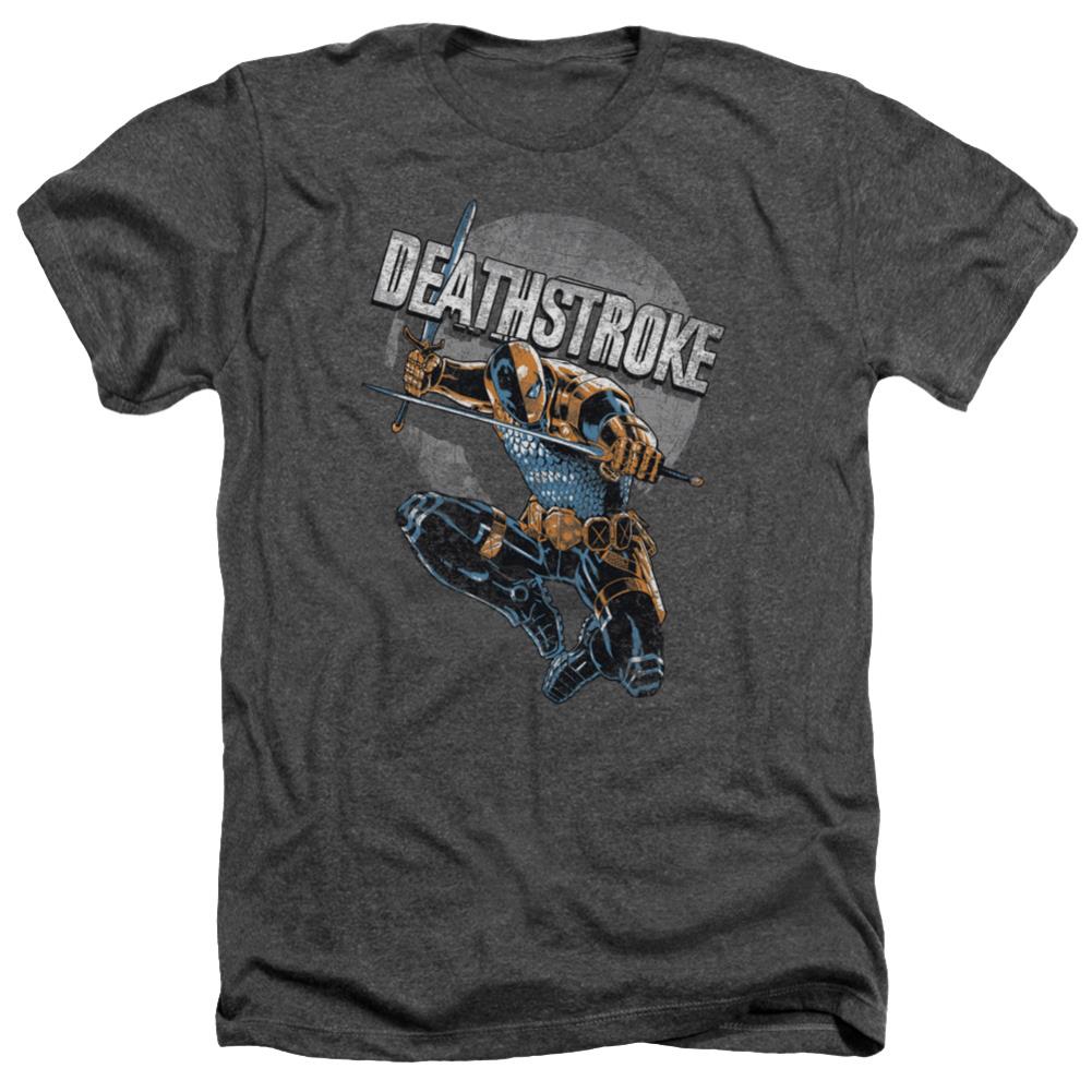 Justice League Of America Deathstroke Retro Men's 30/1 Heather 60 40 Poly Short-Sleeve T-Shirt