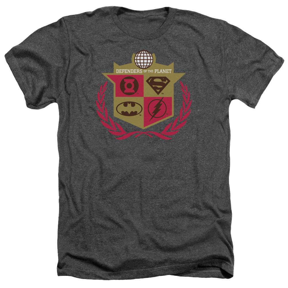 Justice League Of America Defenders Men's 30/1 Heather 60 40 Poly Short-Sleeve T-Shirt