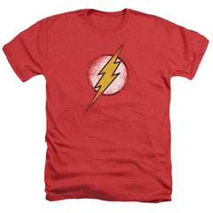 Justice League Of America Destroyed Flash Logo Men's 30/1 Heather 60 40 Poly Short-Sleeve T-Shirt