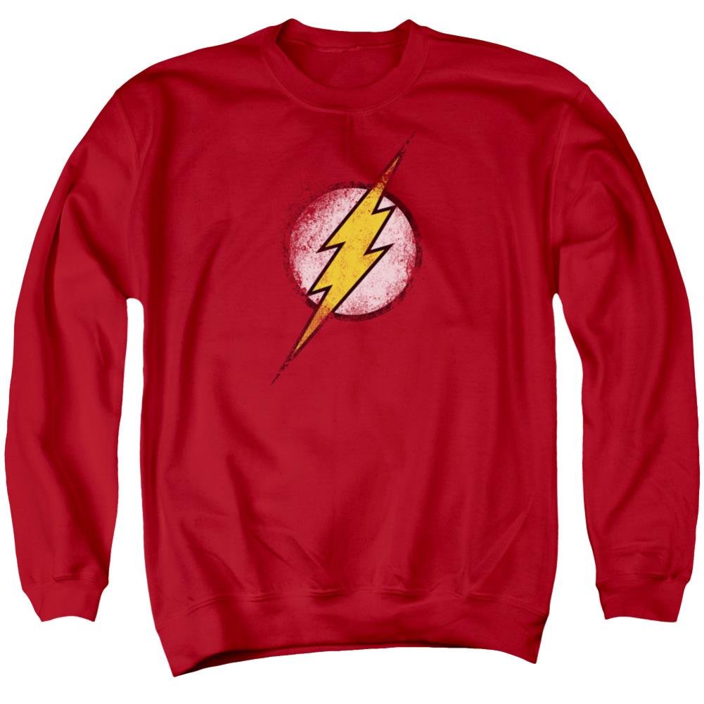 Justice League Of America Destroyed Flash Logo Men's Crewneck 50 50 Poly Long-Sleeve T-Shirt