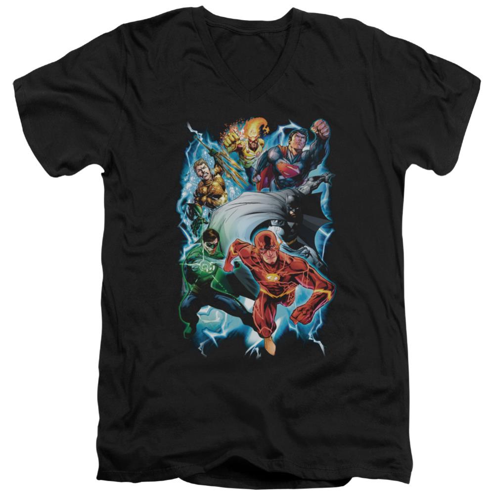 Justice League Of America Electric Team Men's 30/1 Cotton Slim V-Neck T-Shirt