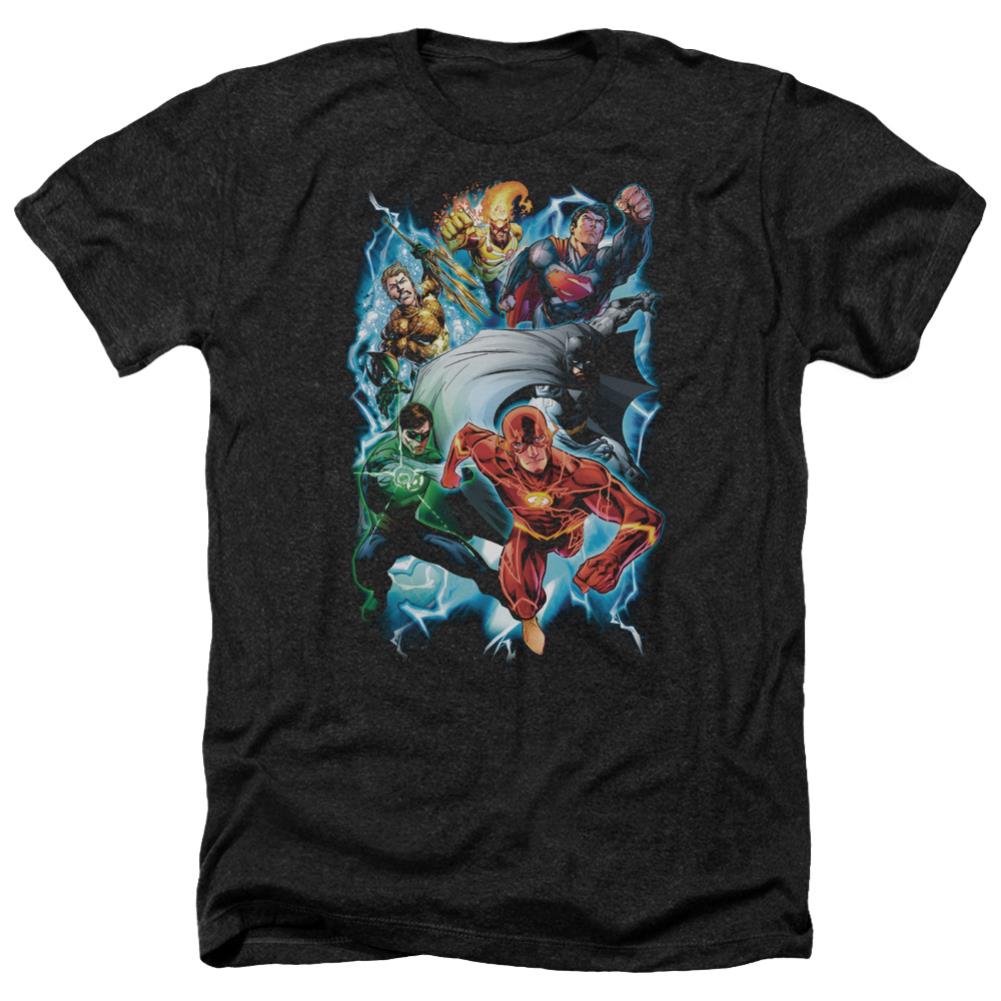 Justice League Of America Electric Team Men's 30/1 Heather 60 40 Poly Short-Sleeve T-Shirt