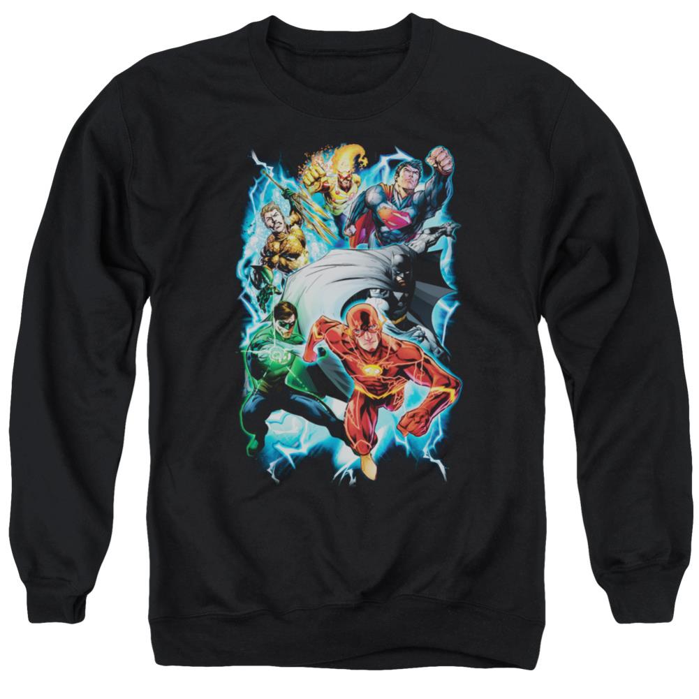 Justice League Of America Electric Team Men's Crewneck 50 50 Poly Long-Sleeve T-Shirt