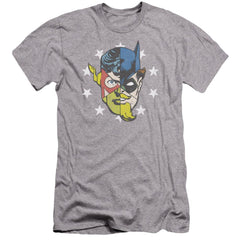 Justice League Of America Face Off Men's Ultra-Soft 30/1 Cotton Slim Short-Sleeve T-Shirt