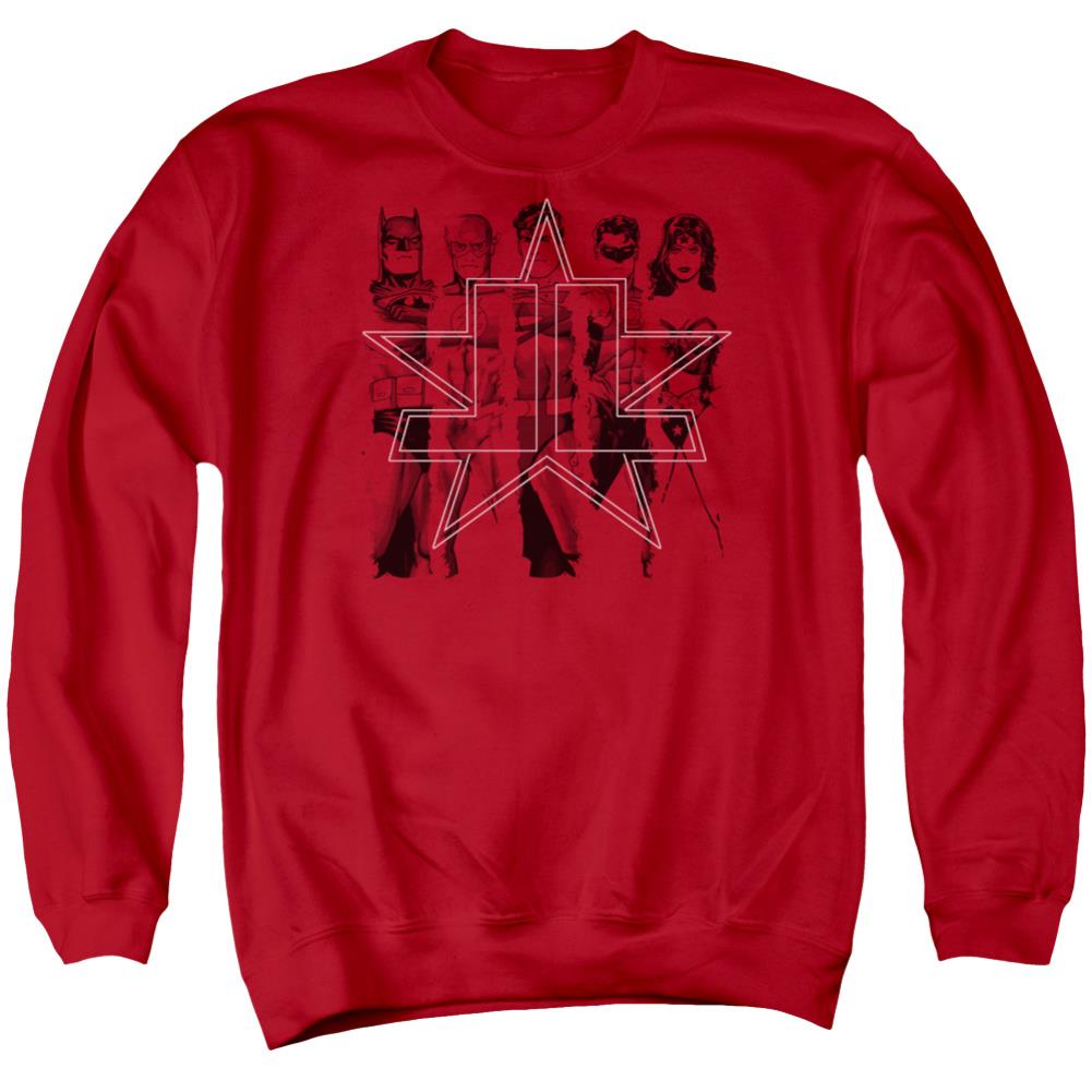Justice League Of America Five Stars Men's Crewneck 50 50 Poly Long-Sleeve T-Shirt