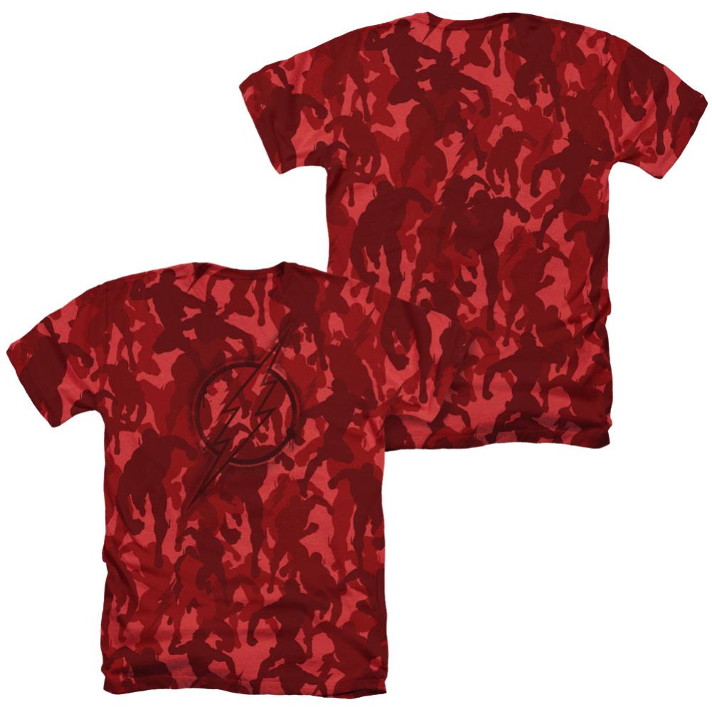 Justice League Of America Flash Camo (Front/Back Print) Men's 30/1 Cotton Poly SS Heather T