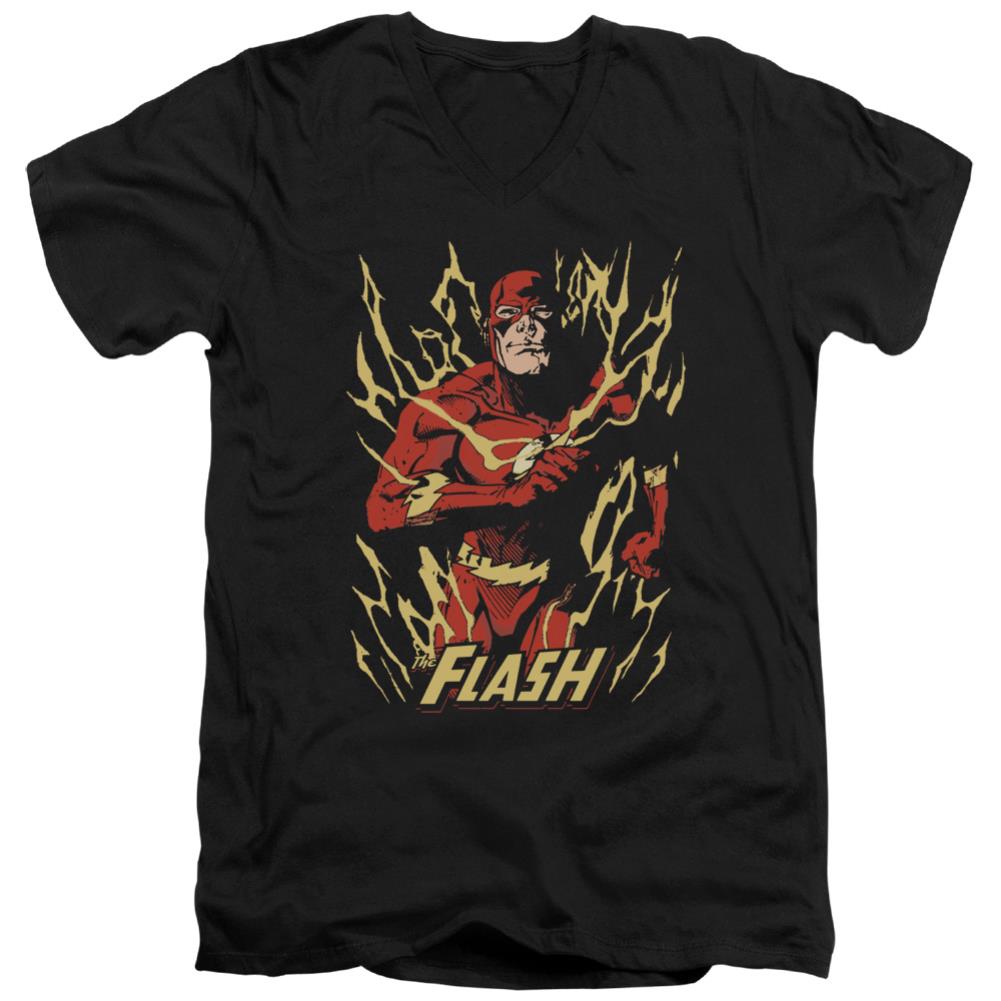 Justice League Of America Flash Flare Men's 30/1 Cotton Slim V-Neck T-Shirt
