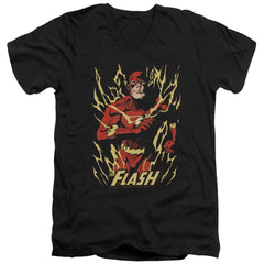Justice League Of America Flash Flare Men's 30/1 Cotton Slim V-Neck T-Shirt