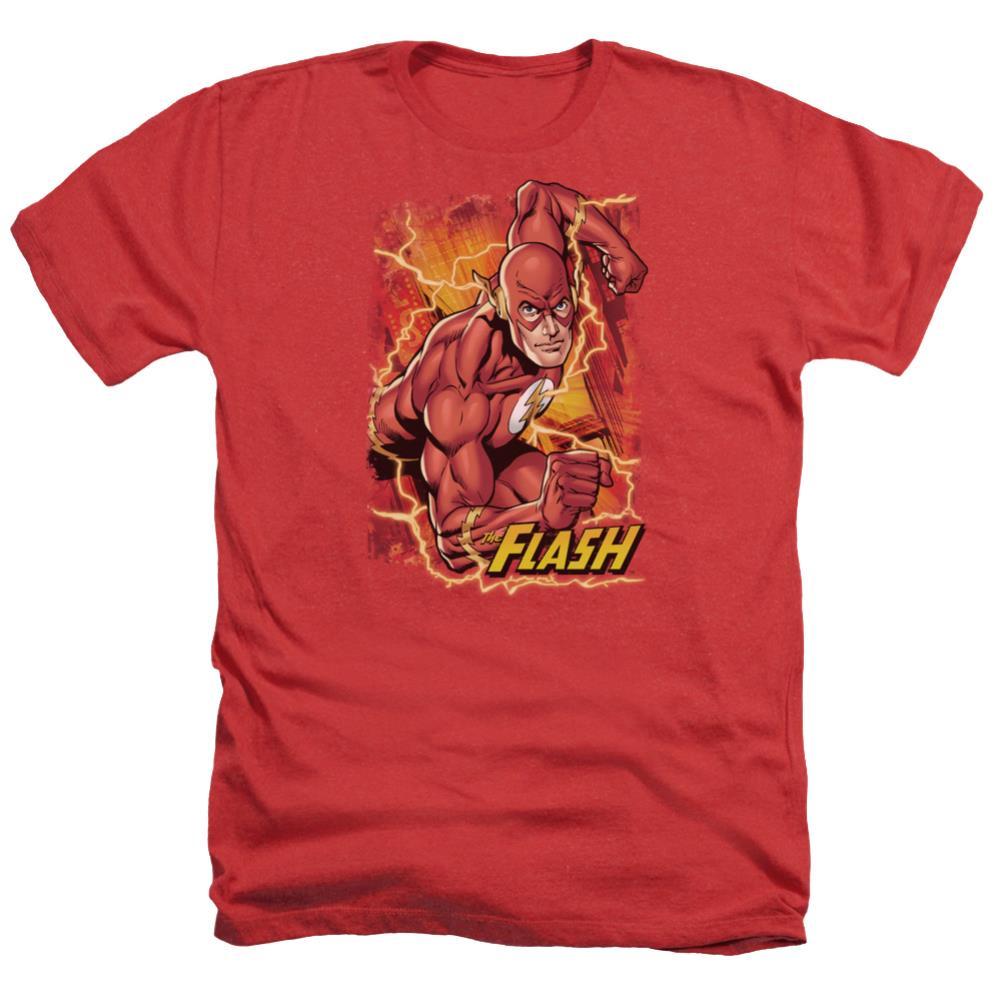 Justice League Of America Flash Lightning Men's 30/1 Heather 60 40 Poly Short-Sleeve T-Shirt