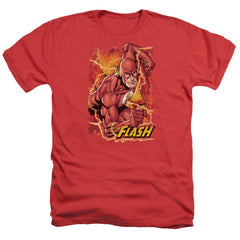 Justice League Of America Flash Lightning Men's 30/1 Heather 60 40 Poly Short-Sleeve T-Shirt