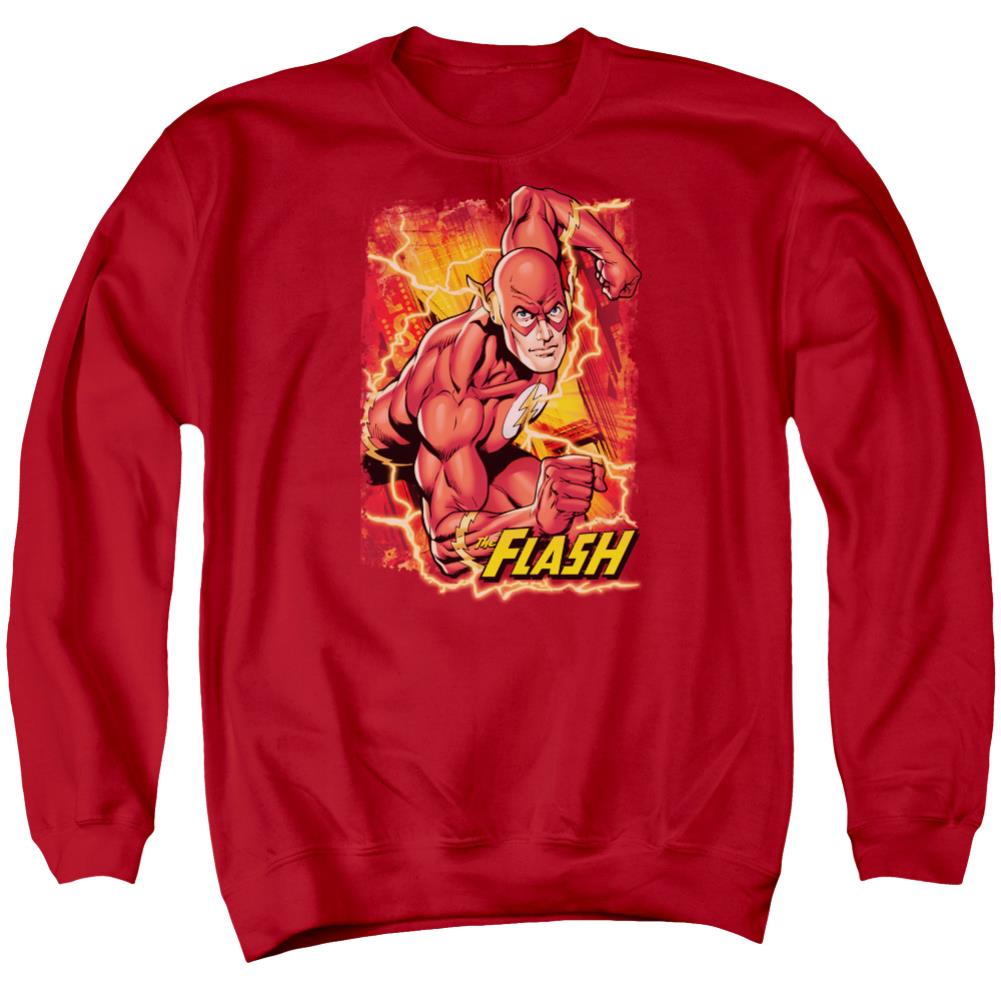 Justice League Of America Flash Lightning Men's Crewneck 50 50 Poly Long-Sleeve T-Shirt