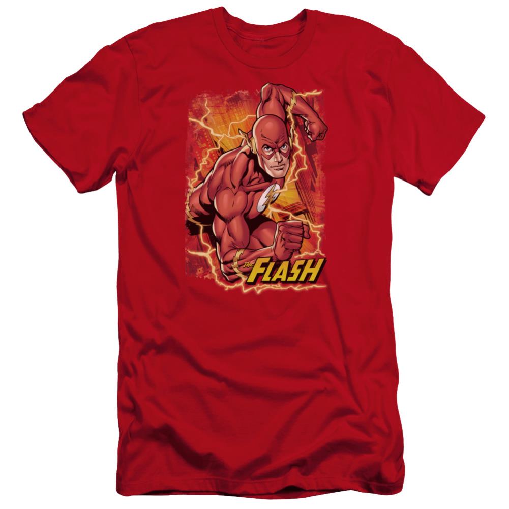 Justice League Of America Flash Lightning Men's Ultra-Soft 30/1 Cotton Slim Short-Sleeve T-Shirt