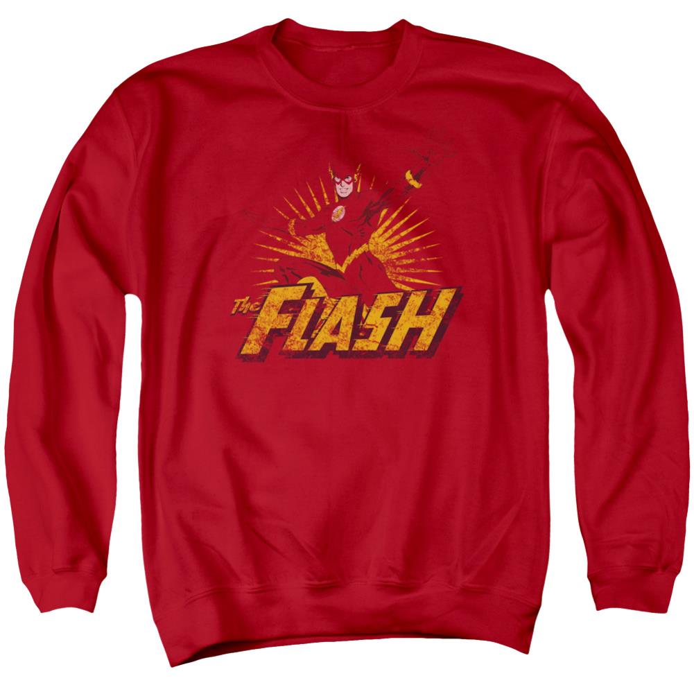 Justice League Of America Flash Rough Distress Men's Crewneck 50 50 Poly Long-Sleeve T-Shirt