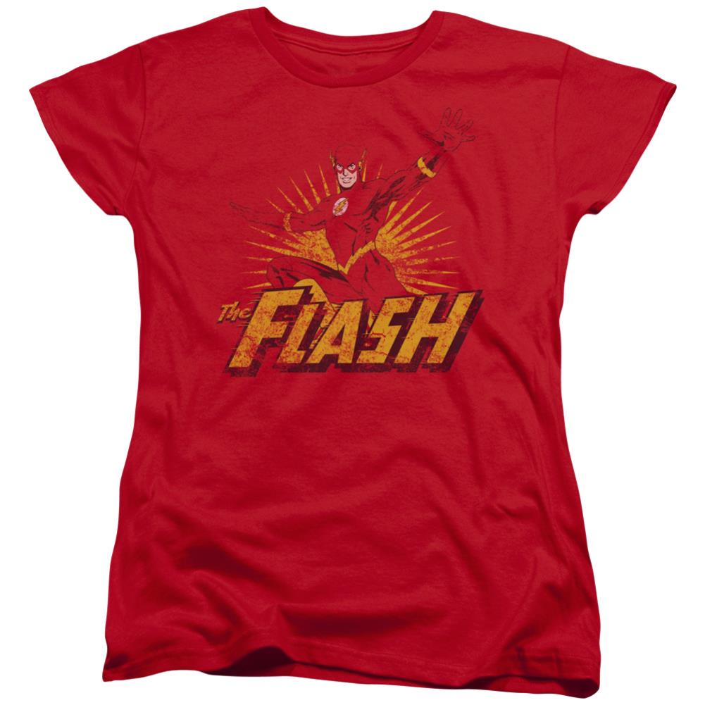 Justice League Of America Flash Rough Distress Women's 18/1 Cotton Short-Sleeve T-Shirt