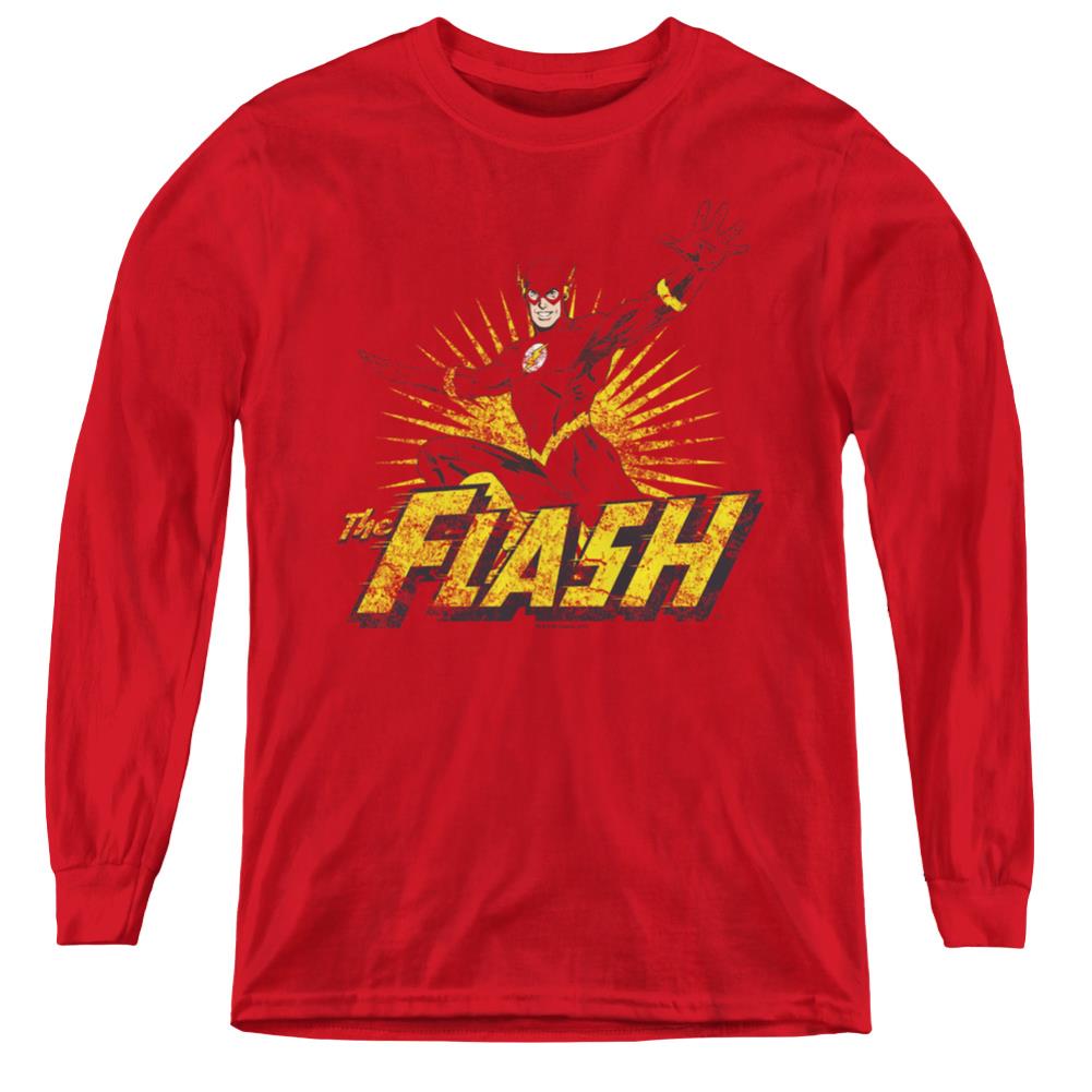 Justice League Of America Flash Rough Distress Youth Long-Sleeve T-Shirt