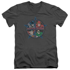 Justice League Of America Four Heroes Men's 30/1 Cotton Slim V-Neck T-Shirt