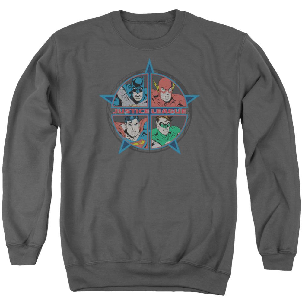 Justice League Of America Four Heroes Men's Crewneck 50 50 Poly Long-Sleeve T-Shirt