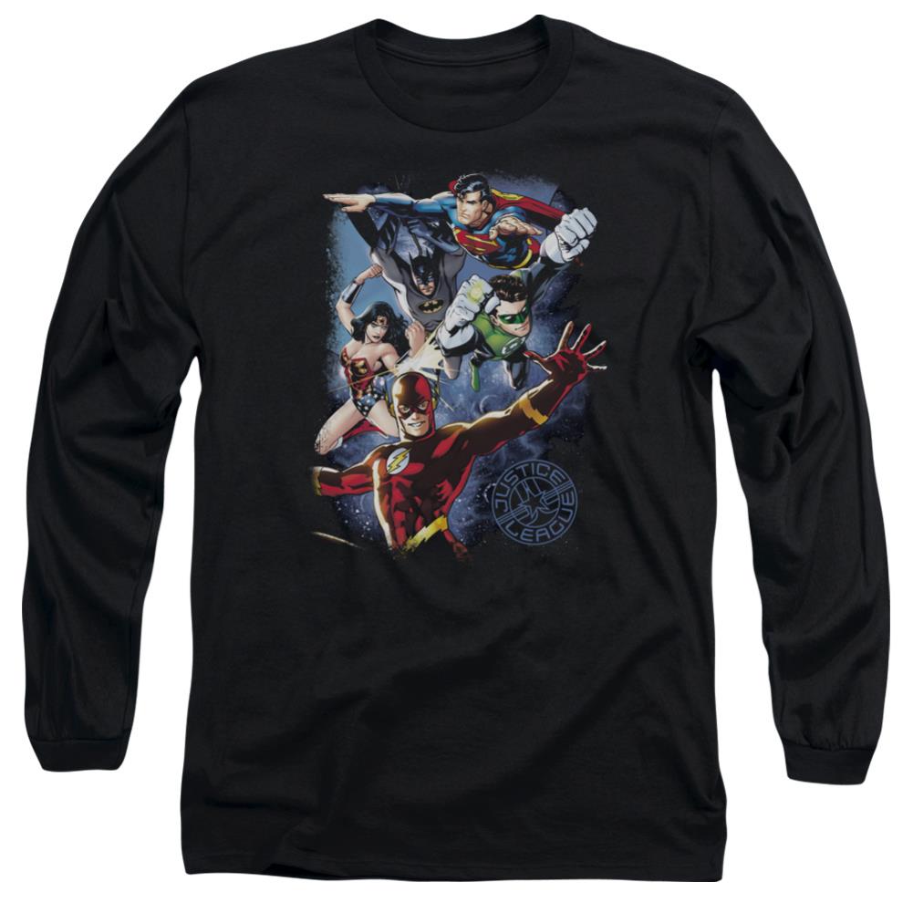 Justice League Of America Galactic Attack Color Men's 18/1 Cotton Long-Sleeve T-Shirt
