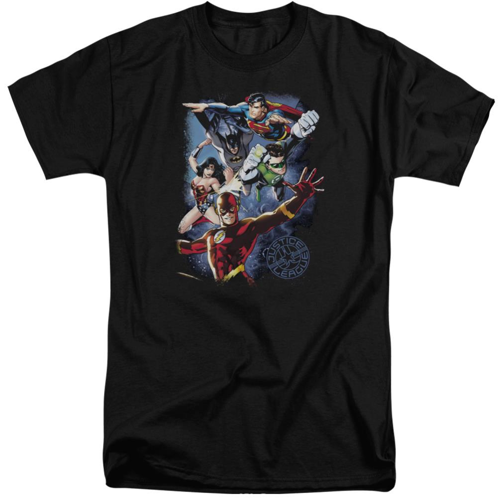 Justice League Of America Galactic Attack Color Men's 18/1 Tall Cotton Short-Sleeve T-Shirt