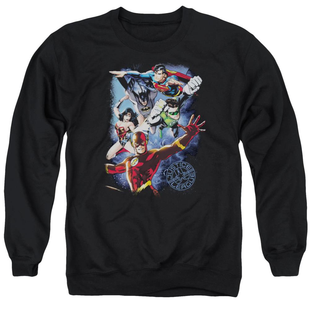 Justice League Of America Galactic Attack Color Men's Crewneck 50 50 Poly Long-Sleeve T-Shirt