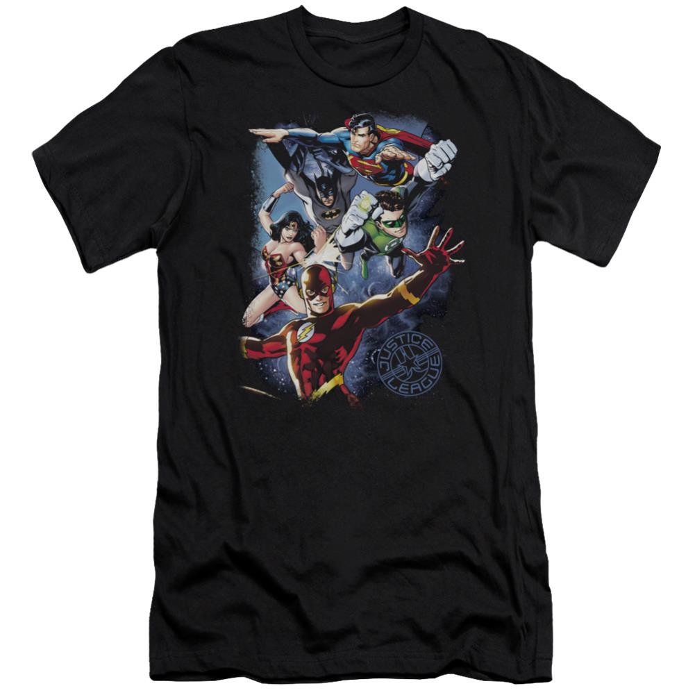 Justice League Of America Galactic Attack Color Men's Ultra-Soft 30/1 Cotton Slim Short-Sleeve T-Shirt