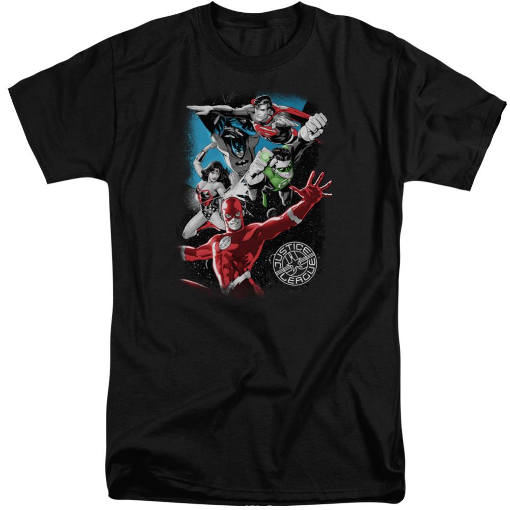 Justice League Of America Galactic Attack Men's 18/1 Tall Cotton Short-Sleeve T-Shirt