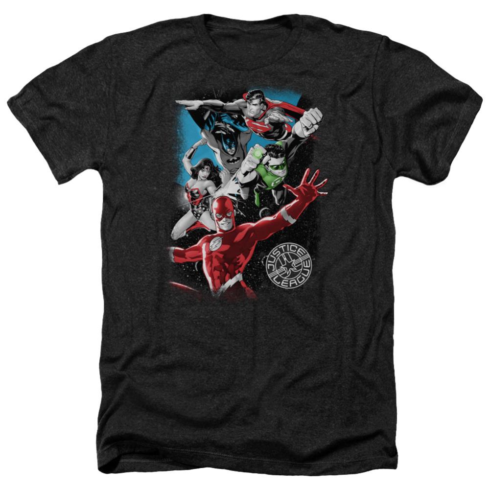 Justice League Of America Galactic Attack Men's 30/1 Heather 60 40 Poly Short-Sleeve T-Shirt