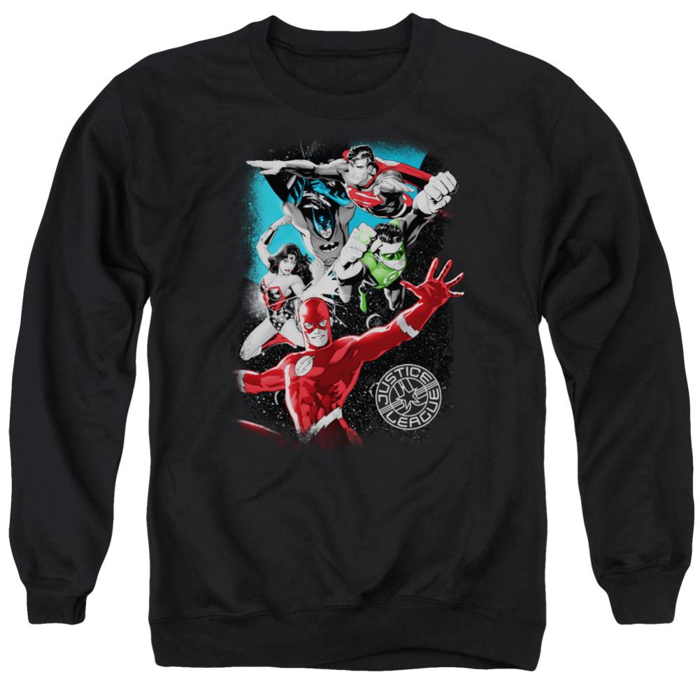 Justice League Of America Galactic Attack Men's Crewneck 50 50 Poly Long-Sleeve T-Shirt