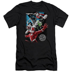 Justice League Of America Galactic Attack Men's Ultra-Soft 30/1 Cotton Slim Short-Sleeve T-Shirt