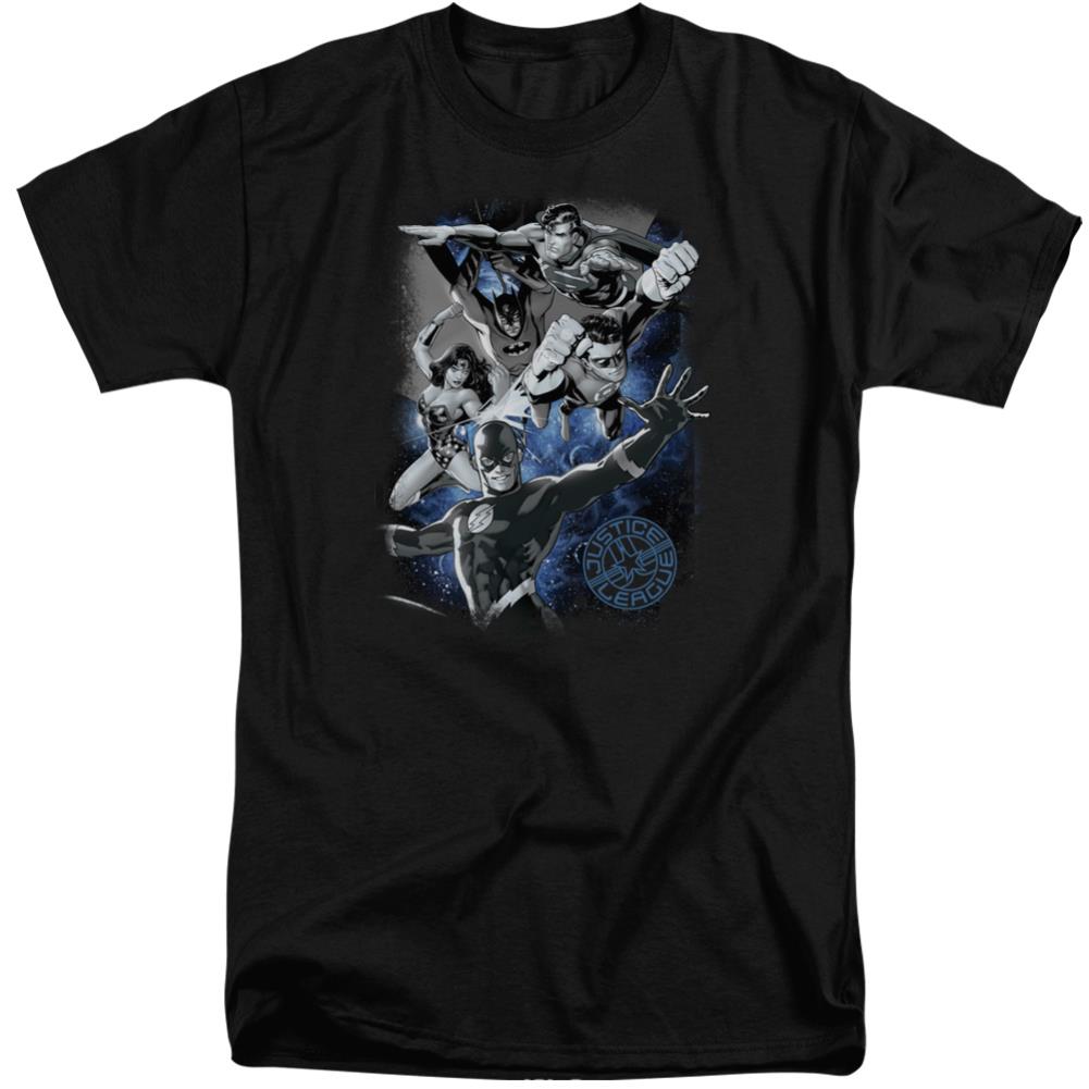 Justice League Of America Galactic Attack Nebula Men's 18/1 Tall Cotton Short-Sleeve T-Shirt