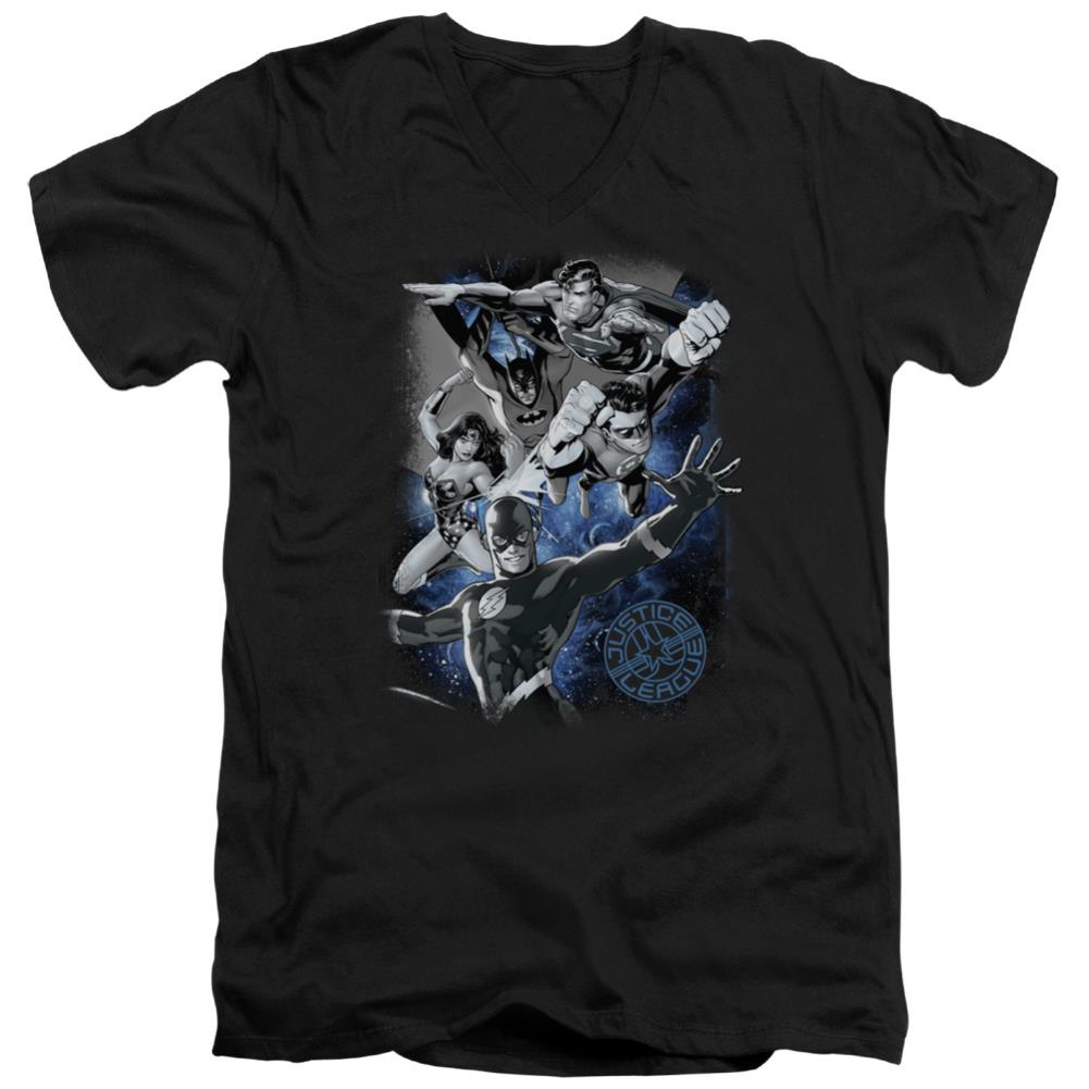 Justice League Of America Galactic Attack Nebula Men's 30/1 Cotton Slim V-Neck T-Shirt